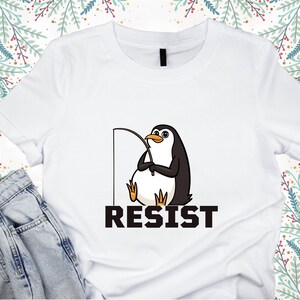 Chemise pingouins, palmes relevées, chemise île Heard, T-shirt pingouins contre les tarifs, résistance subtile aux FDT, chemise pingouins, pingouins résistent