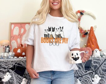 Los libros son mi camiseta Boo Dogs, camisa de Halloween, regalos libreros, merchandising librero, Bookstagram, Booktok, perros con libros, perros fantasmas