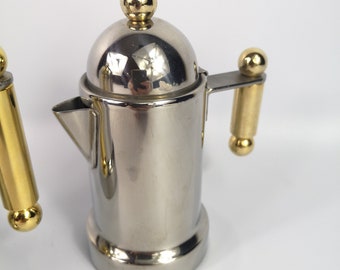 Vintage Vev Vigano Kontessa Jugs, Italian Coffee accessories, 18/10 stainless steel milk jug pitcher, Creamer, Silver with gold Handle