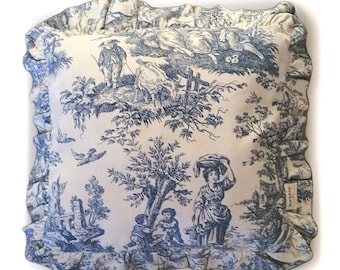 WAVERLY BLUE TOILE Luxury Collection French Country Throw Pillows 20” x 20&quot; Cottage core Bedding decor Toss scatter pillow