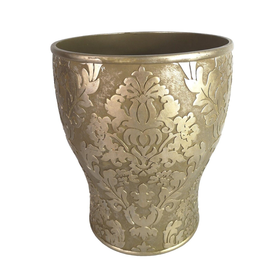 Vintage Champagne Gold Bathroom Waste Bin Ceramic Resin 3D Brocade ...
