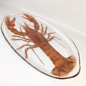 VINTAGE Kosta Boda Sweden Göran Wärff Glass Lobster Platter 70’s Hand Painted, large translucent coloured lobster serving plate