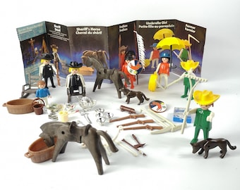 VTG Playmobil Wild West Playset Cowboys & Indians with accessories 1974 Geobra, Childhood toys, Play characters, Horse toys, dog toys