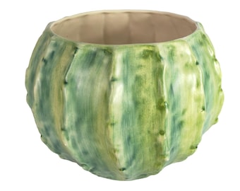VTG Pier 1 Imports Large Cactus Studio Pottery Planter made in Portugal Hand-painted 10&quot;x8&quot; Green round globe pot, Unique planter