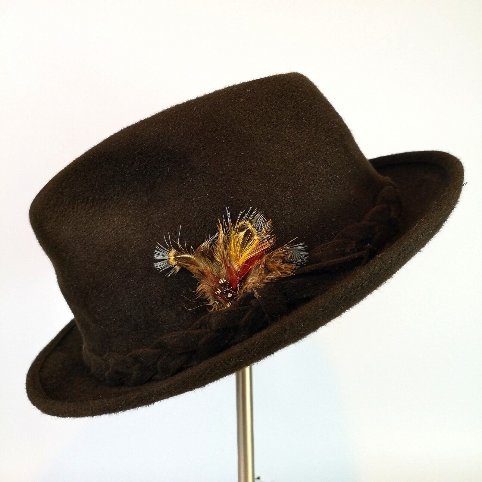 Vtg Royal Biltmore 60s Classic Fedora Hat Felt/fur Brown Feather ...