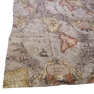 Tommy Hilfiger Old World Map Fabric Shower Curtain Beige Orange Globes Cotton, Designer Shower curtain