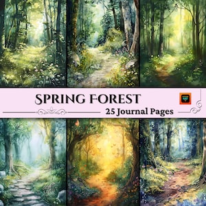 Spring Forest Fairy Scrapbook Pages, Spring Forest Journal Kit, Fantasy Collage Printables, Digital Woodland Kit, Fairy Seasons Collection