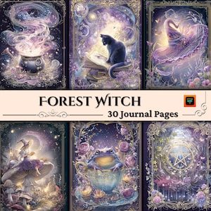 Forest Witch Journal Pages, Celestial Grimoire Paper, Mystical Printable Kit, Moon & Nature Scrapbook Set, 30 JPG Junk Journal Sheets