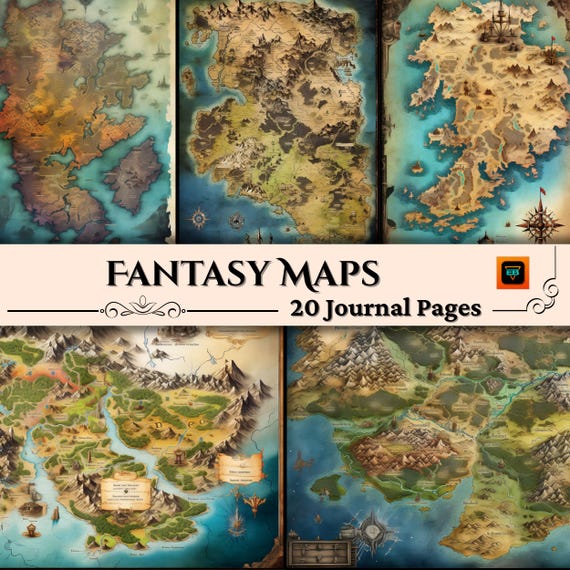 Fantasy Map Scrapbook Pages, Fairy Kingdom Junk Journal Kit, DnD Gaming And Cosplay Prop And Ephemera, Digital Download