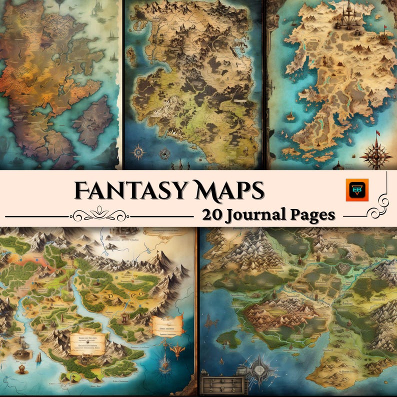 Fantasy Map Scrapbook Pages, Fairy Kingdom Junk Journal Kit, DnD Gaming And Cosplay Prop And Ephemera, Digital Download image 1