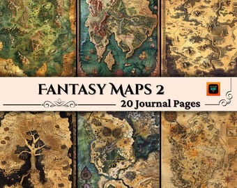 Zestaw map fantasy 2 strony do scrapbookingu, zestaw dziennika Fairy Kingdom Junk, rekwizyty i efemerydy do gier DnD i cosplayu, pobieranie cyfrowe