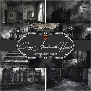 Páginas de fotos de casas abandonadas espeluznantes, arte imprimible de Halloween, kit de diario basura, efímeras espeluznantes, efímeras embrujadas, hojas de collage de grimorios