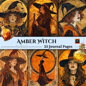 Amber Witch Junk Journal Kit, digitaler Download, Witchy Ephemera, Witchcraft Journaling Zubehör, Scrapbook Papier, Junk Journalismus, Grimoire