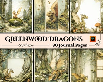 Forest Dragon Journal Pages, Mythical Dragon Scrapbook Paper, Printable Fantasy Collage Sheets, Green Dragon Ephemera, Junk Journal Kit