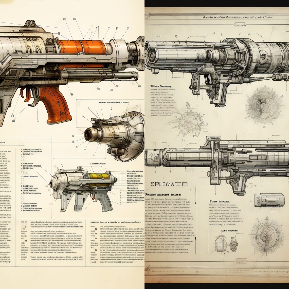 20 Weapon Blueprints, Scifi Ephemera Pack, Scifi Gaming Prop, Junk