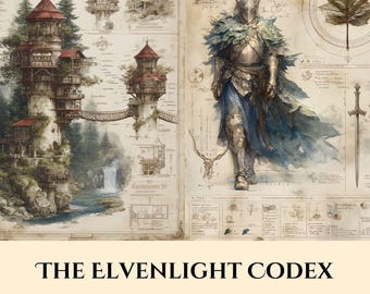 Zestaw Fantasy Elves, strony do scrapbookingu fantasy, arkusze do druku Grimoire, rekwizyty do gier, budowanie świata, papier do kolażu, dziennik śmieci, sztuka DnD