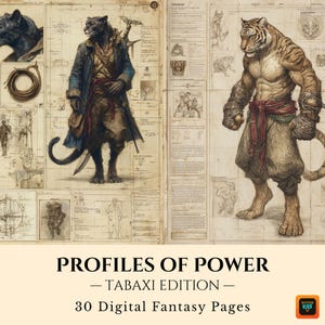 Fantasy Tabaxi Art, Fantasy Scrapbook Seiten, Grimoire Druckbare Seiten, Gaming Prop, World Building, Collage Papier, Junk Journal, DnD Art