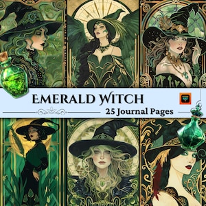 Emerald Witch Junk Journal Kit, digitaler Download, Witchy Ephemera, Witchcraft Journaling Zubehör, Scrapbook Papier, Junk-Journalismus, BOS