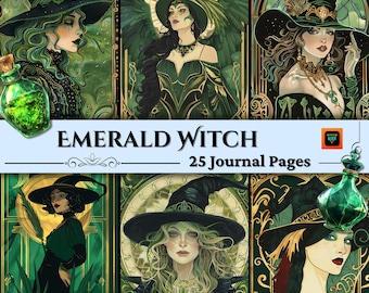 Emerald Witch Junk Journal Kit, Digital Download, Witchy Ephemera, Witchcraft Journaling Supplies, Scrapbook Paper, Junk Journalism, BOS