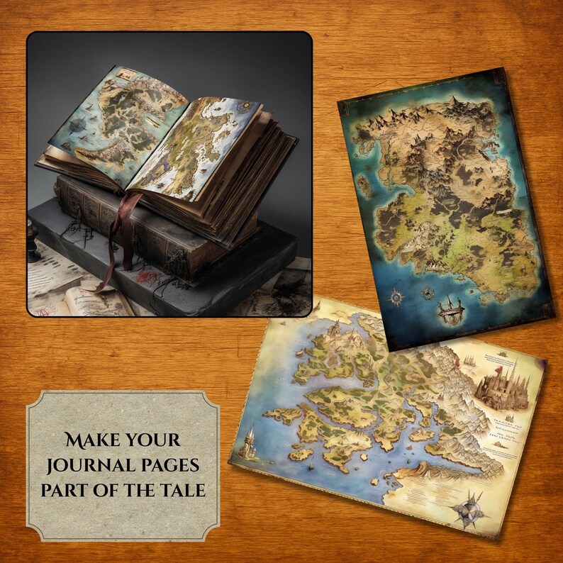 Fantasy Map Scrapbook Pages, Fairy Kingdom Junk Journal Kit, DnD Gaming And Cosplay Prop And Ephemera, Digital Download image 9