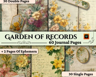 Vintage Floral Junk Journal Kit, Printable Ephemera Pages, Antique Scrapbook Paper, Botanical Journal Backgrounds, Shabby Chic Digital Paper