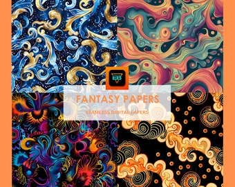 30 Fantasy Printable Paper, Seamless, Fairy Junk Journal, Digital Download, Floral Magic Backgrounds Bundle, Pattern Scrapbook Paper