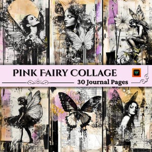 Rosa Fee Collage Sheets, Fantasy Junk Journal Seiten, Graffiti Scrapbook Papier Kit, Schmetterlinge, digitaler Download Ephemera, kommerzielle Nutzung