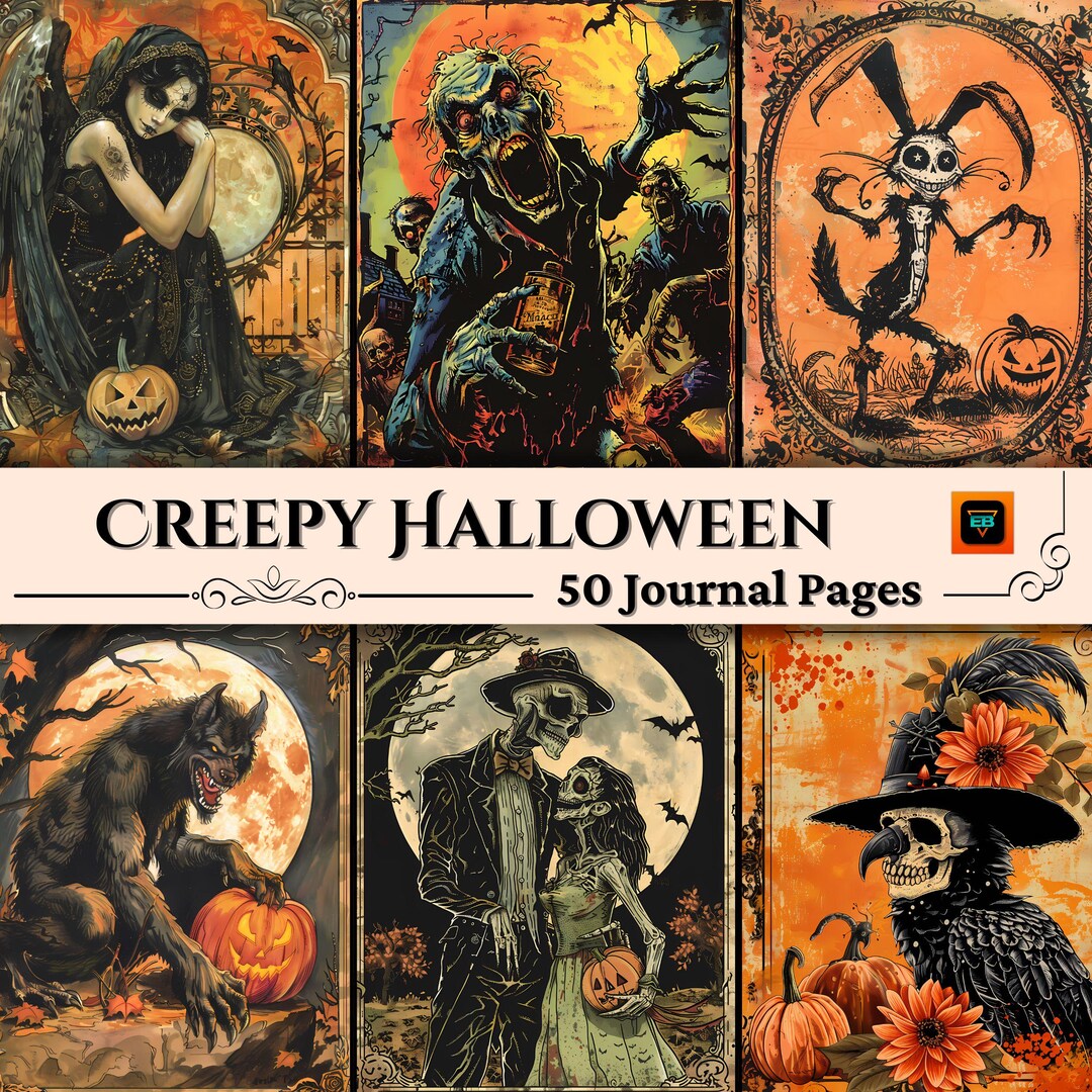 Creepy Halloween Junk Journal Pages, Digital Scrapbook Paper Kit ...