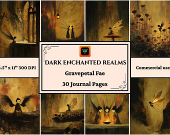 Dark fantasy fairy junk journal pages, enchanted scrapbook kit, printable dark academia collage paper, grimoire BOS