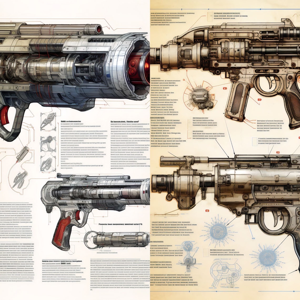 20 Weapon Blueprints, Scifi Ephemera Pack, Scifi Gaming Prop, Junk