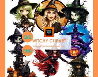 Witchy SVG, Witch Clipart, Halloween Clipart, Wicked Witch, Book Of Shadows, POD Design, Commercial Use,