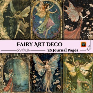 Pages de réservation de fond de fée art déco, kit de journaliste féerique indésirable, collages vintage à imprimer, kit de pages numériques, grimoire fantastique de Fae