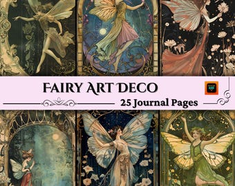 Art Deco Fairy Background Scrap booking Pages, Fairy Junk Journalist Kit, Vintage Collage Printables, Digital Page Kit, Fae Fantasy Grimoire