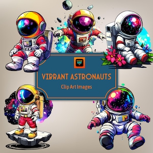 Lebendige Astronaut Aquarell Clip Art, Weltraum Grafiken, Galaxie Liebhaber Clipart Bundle, PNG kommerzielle Nutzung, digitaler Download