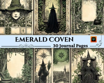 Gothic Witch Junk Journal Pages, Vintage Witchcraft Paper, Green Witch, Scrapbook Collage Sheets, Printable Ephemera, Grimoire BOS