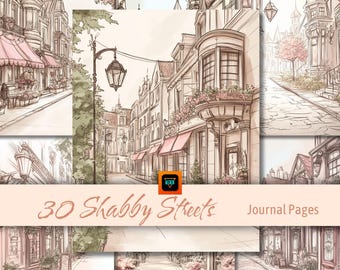 Shabby Chic Streets Junk Journal Kit, Printable Vintage Journal Pages, Victorian Ephemera, Digital Download, Distressed Paper, Scrapbook