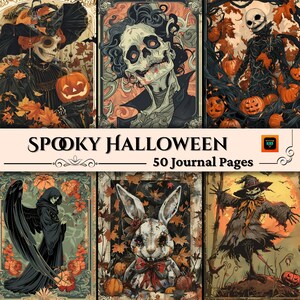 Spooky Halloween Junk Journal Pages, Digital Scrapbook Paper Kit, Gothic Printable, Vintage Ephemera, Pumpkin Collage Sheet, Grimoire BOS