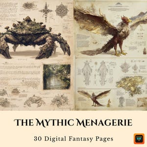 Creature Backgrounds Kit, Fantasy Scrapbook Pages, Grimoire Printable Sheets, Gaming Prop, Dark Collage Paper, Junk Journal, DnD Ephemera