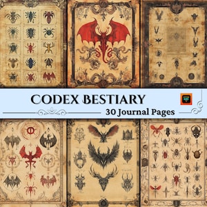 Páginas del diario Bestiario del Codex, hojas de álbum de recortes de monstruos, kit de grimorios BOS, papeles de collage para diario basura de DnD, accesorios de cosplay para juegos