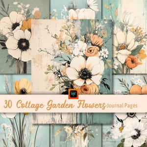 Cottage Garden Junk Journal Kit, Printable Floral Journal Pages, Flower Ephemera, Digital Download, Distressed Paper, Scrapbook, Crafting
