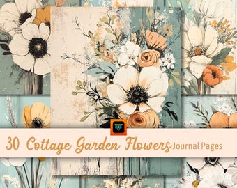 Cottage Garden Junk Journal Kit, Printable Floral Journal Pages, Flower Ephemera, Digital Download, Distressed Paper, Scrapbook, Crafting