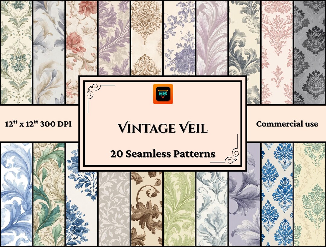 Vintage Damask Seamless Patter Paper for Junk Journals, Scrapbooks, Print on Demand POD and ...
