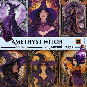 Amethyst Witch Junk Journal Kit, Digitaler Download, Witchy Ephemera, Witchcraft Journaling Zubehör, Scrapbook Papier, Junk Journalismus, BOS