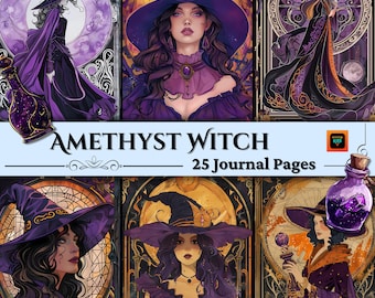 Kit de diario de recortes de bruja amatista, descarga digital, efímeros de bruja, suministros para diarios de brujería, papel para álbumes de recortes, diarios de recortes, BOS