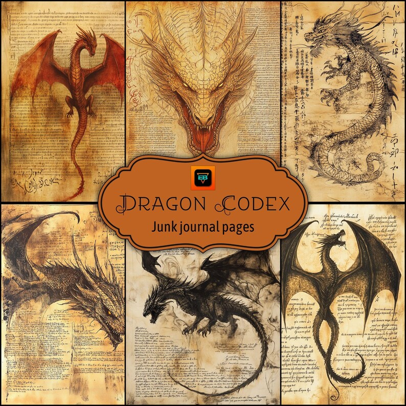 Dragon Codex Junk Journal Pages, Fantasy Scrapbook Pages, Monster ...