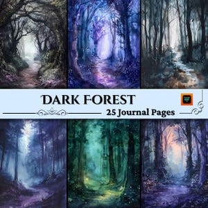 Dark Forest Fairy Scrapbook Pages, Night Forest Journal Kit, Fantasy Collage Printables, Digital Woodland Kit, Fairy Seasons Collection
