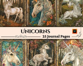 Unicorn Junk Journal Kit, Fantasy Journal Pages, Printable Collage Sheet, Unicorns Digital Paper Scrapbooking, Fairy Junk Journalism Sheets