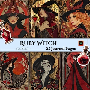 Ruby Witch Junk Journal Kit, digitaler Download, Witchy Ephemera, Witchcraft Journaling Zubehör, Scrapbook Papier, Junk Journalismus, BOS