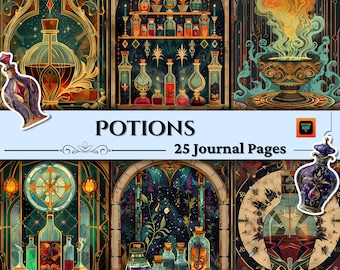 Kit de diario de brujas pociones, descarga digital, efímeros de brujas, suministros para diarios de brujería, papel para álbumes de recortes, diarios de recortes, BOS