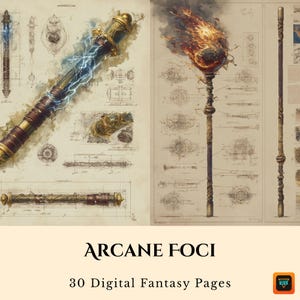 Fantasy Staff & Wand Blueprints, Arcane Focus Ephemera, Printable DnD Journal Pages, RPG Scrapbook Art, Cosplay Prop Kit, BOS, Worldbuilding